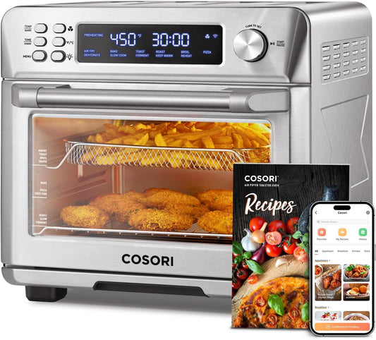 Smart 11-In-1 Air Fryer Toaster Oven Combo, Airfryer Convection Oven Countertop, Bake, Roast, Reheat, Broil, Dehydrate, 94 Recipes & 3 Accessories, 26QT, Silver, Stainless Steel