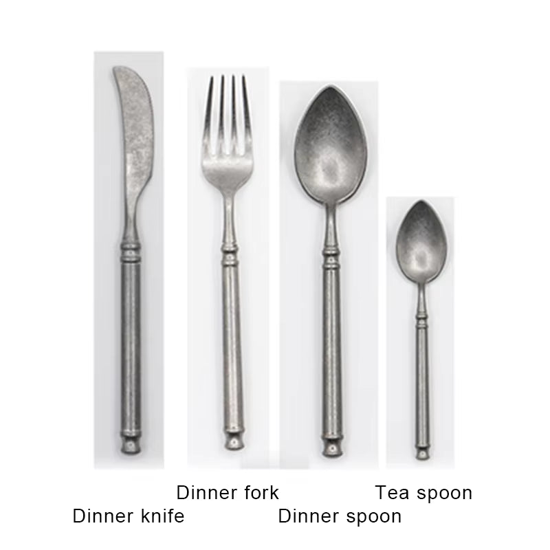 Retro Scrub 304 Stainless Steel Flatware Kitchen Cutlery Set Steak Knife Fork Spoon Set Dessert Fork Vintage Restaurant Cutlery