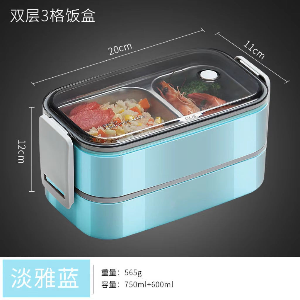 304 Stainless Steel Lunch Box for Adults Kids School Office 1/2 Layers Microwavable Portable Grids Bento Food Storage Containers