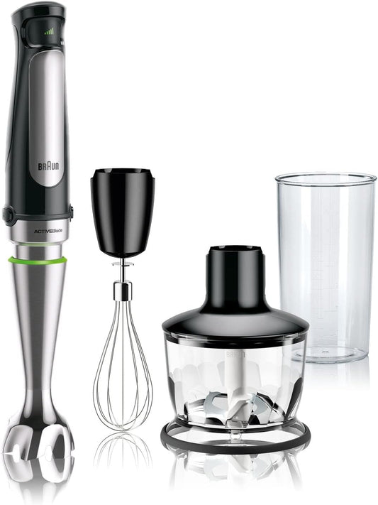 Multiquick 7 3-In-1 Immersion Hand Blender with Variable Speed and Patented Technology - Includes 2-Cup Chopper, Whisk + Beaker for Fast Blending, Stainless Steel, MQ7035X