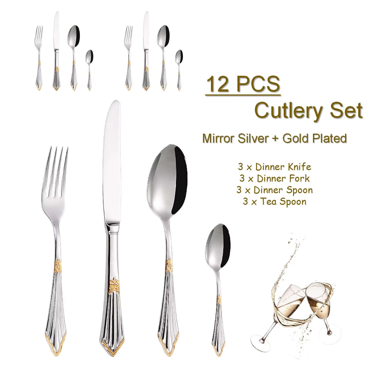 4/8/12/16/20/24/28 PCS Luxury Gold Plated Flatware Set Dishwasher Safe Cutlery Antique Silverware with Hollow Handle Table Knife