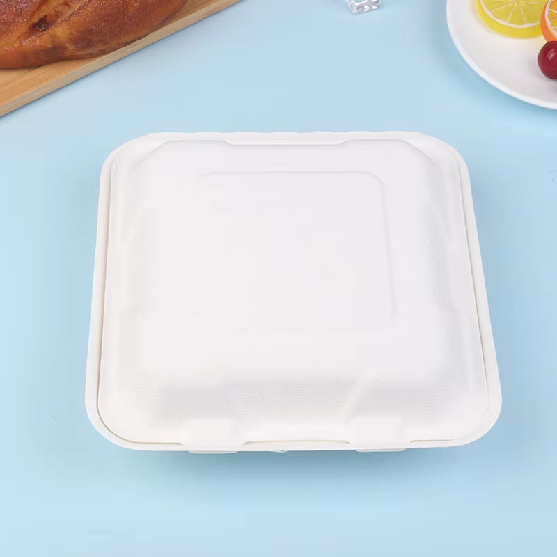 10Pcs Compostable Disposable 10 Pack 3 Compartment Takeout Lunch Box Containers with Lid to Go Take Out Clamshell for Food