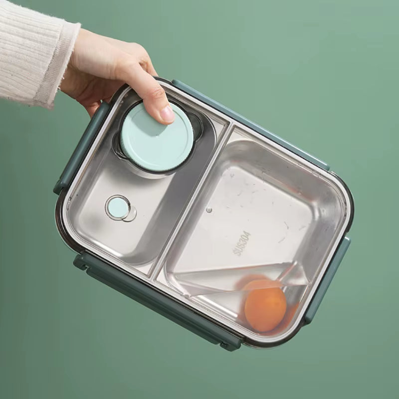 304 Stainless Steel Lunch Box with Tableware for Adults Kids Leakproof Lunch Container Portable Grids Bento Box Food Containers