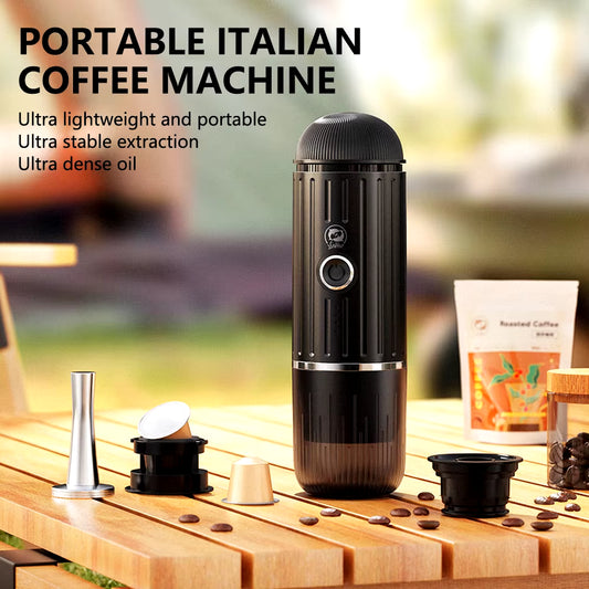 Icafilas ME2218 Mini 2-In-1 Italian Capsule Coffee Machine Fully Automatic Heating and Grinding Portable Outdoor Sports Tour