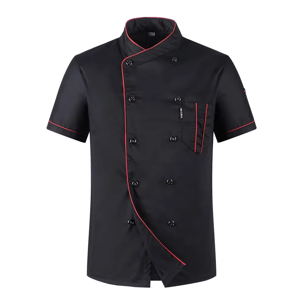 Chefs Uniform Short Sleeve Summer Set Restaurant Hotel Kitchen Workwear Men and Women Youth Breathable Thin Jacket + Hat + Apron