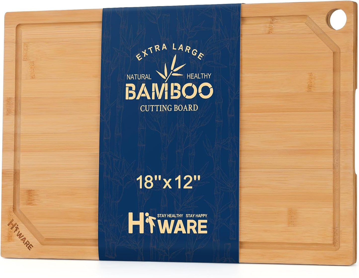 Extra Large Bamboo Cutting Board for Kitchen, Heavy Duty Wood Cutting Board with Juice Groove, 100% Organic Bamboo, Pre Oiled, 18" X 12"