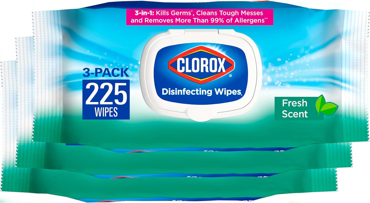 Disinfecting Wipes, Bleach Free Cleaning Wipes, Household Essentials, Fresh Scent, Moisture Seal Lid, 75 Wipes, Pack of 3 (New Packaging)