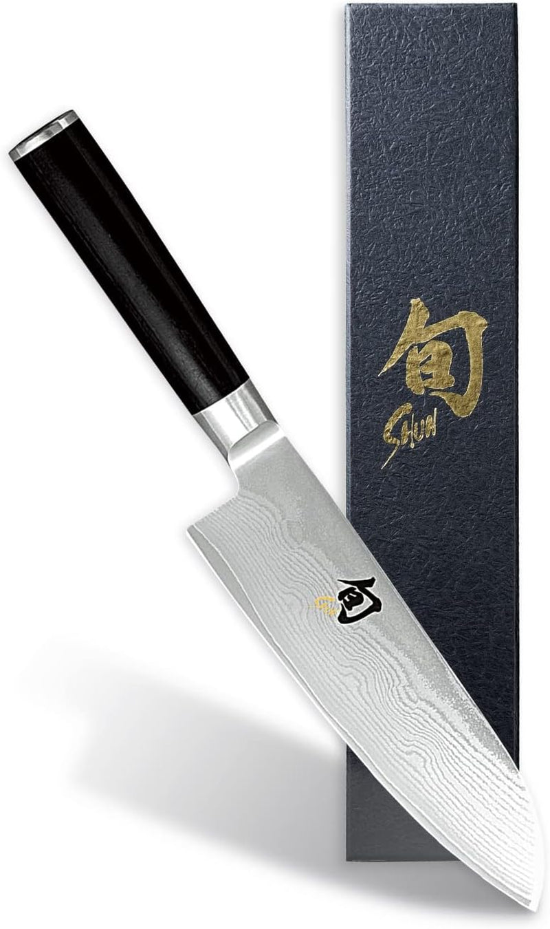 Classic Blonde 7" Santoku Knife, Handcrafted Japanese All Purpose Knife, VG-MAX Core with Damascus Stainless Steel Cladding, Pakkawood Handle, Versatile Japanese Cutting Knife