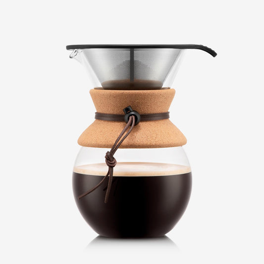 34 Oz Pour over Coffee Maker, High-Heat Borosilicate Glass with Reusable Stainless Steel Filter and Cork Grip - Made in Portugal