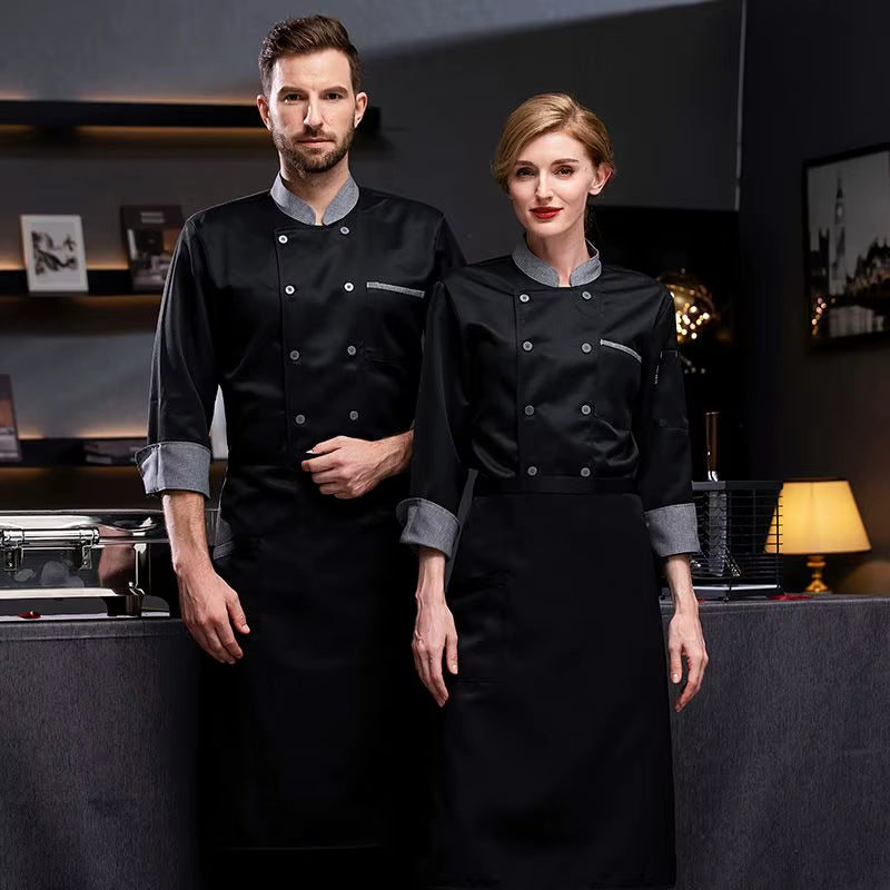 Long Sleeve Chef Uniform Restaurant Professional Clothes Cooking Waiter Coat Outfit Kitchen Work Jackets Cook Wear Solid Color