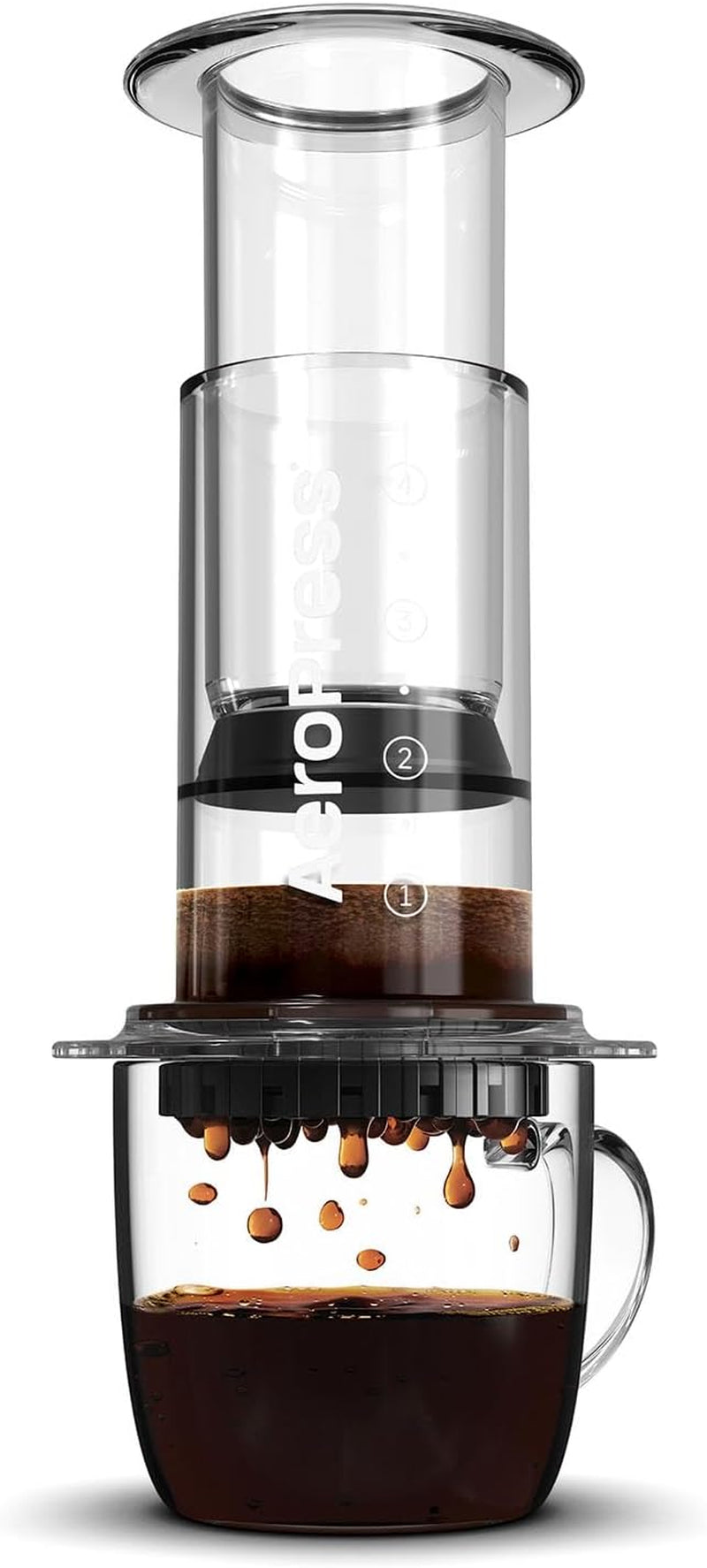 Clear Coffee Press – 3 in 1 Brew Method Combines French Press, Pourover, Espresso, Full Bodied Coffee without Grit or Bitterness, Small Portable Coffee Maker for Camping & Travel, Clear