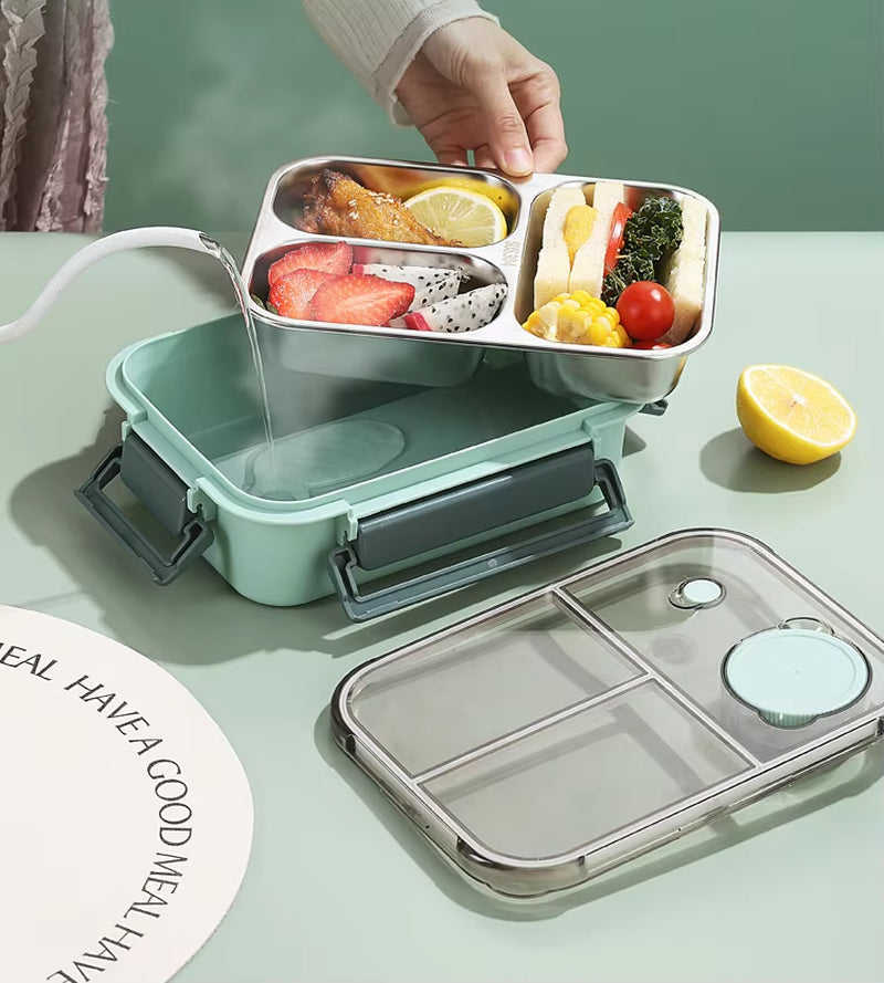 304 Stainless Steel Lunch Box with Tableware for Adults Kids Leakproof Lunch Container Portable Grids Bento Box Food Containers