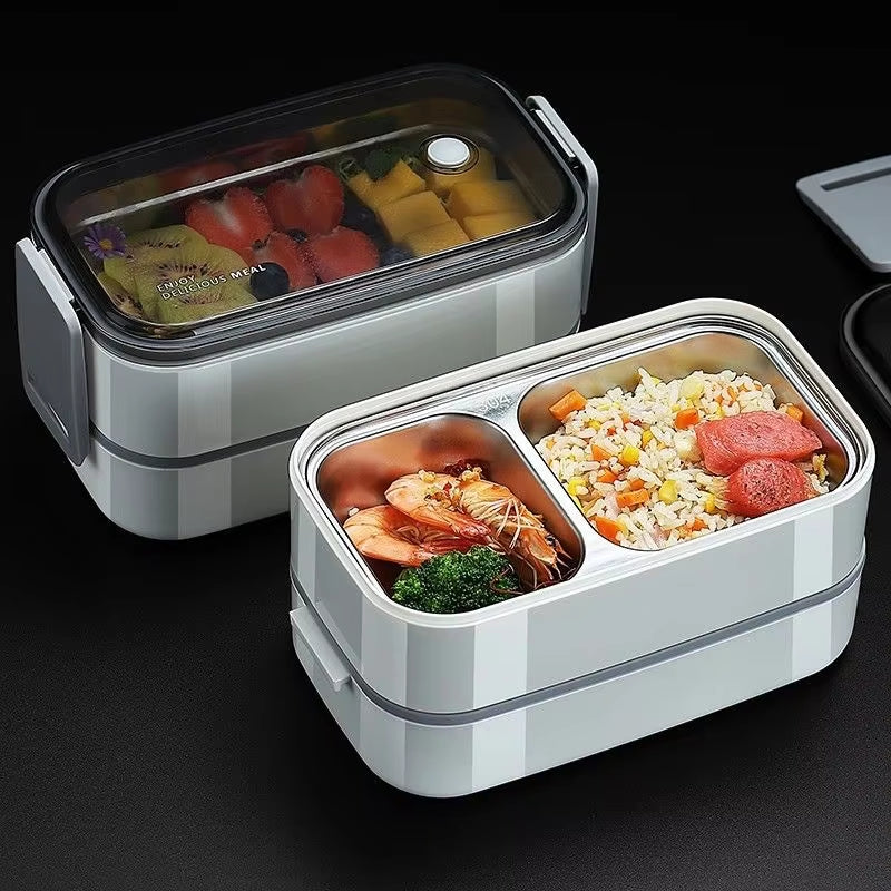 304 Stainless Steel Lunch Box for Adults Kids School Office 1/2 Layers Microwavable Portable Grids Bento Food Storage Containers