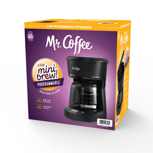 5-Cup Programmable Coffee Maker, 25 Oz. Mini Brew, Brew Now or Later, Black