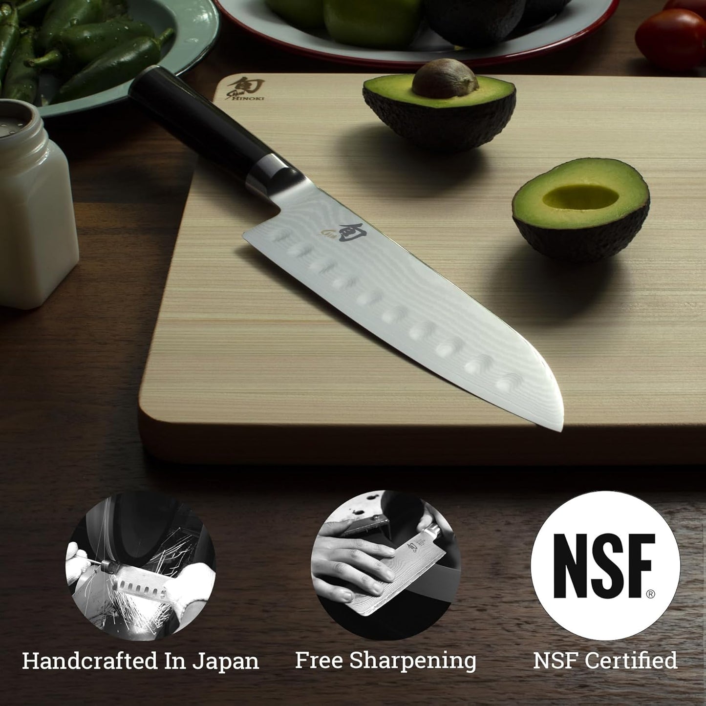 Classic 7" Hollow Ground Santoku Knife, Handcrafted Japanese All Purpose Knife, VG-MAX Core with Damascus Stainless Steel Cladding, Pakkawood Handle, Versatile Japanese Cutting Knife