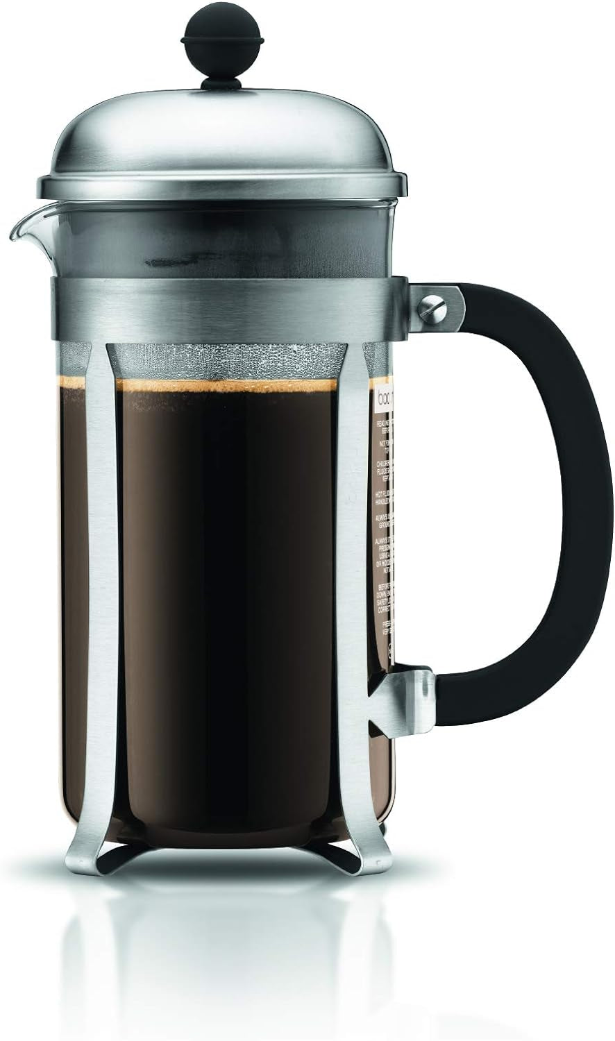 34Oz Chambord French Press Coffee Maker, High-Heat Borosilicate Glass, Polished Stainless Steel – Made in Portugal