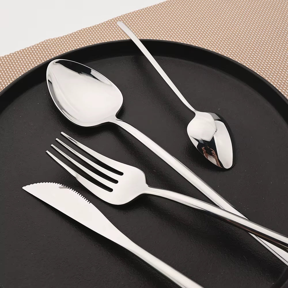 New 2023 Cutlery Set 18/10 Stainless Steel Flatware Set Fork Spoon Knife Dinner Set Golden Dinnerware Set Kitchen Silverware