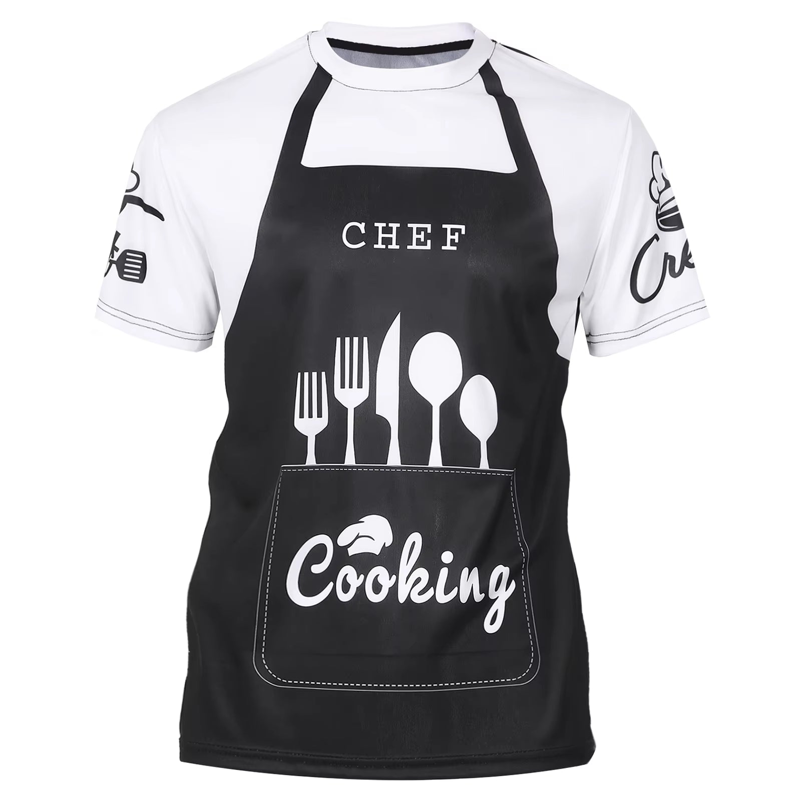 Mens Short Sleeve 3D Print T-Shirt Chef Uniform Cook Food Service Tops for Hotel Restaurant Kitchen Canteen Cake Shop Bakery