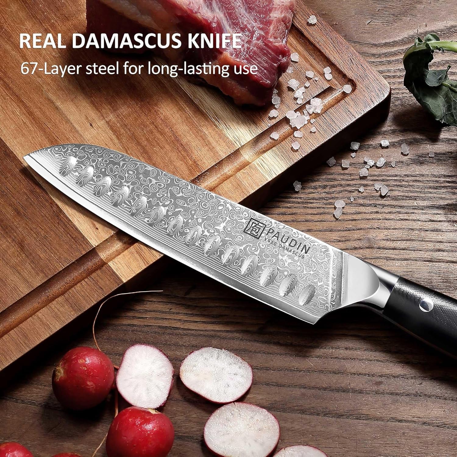 Damascus Knife Set 3 PCS, Kitchen Knife Set with Japanese VG10 Steel Core, Ultra Sharp Chef Knife Set with Full Tang G10 Handle, Damascus Kitchen Knives