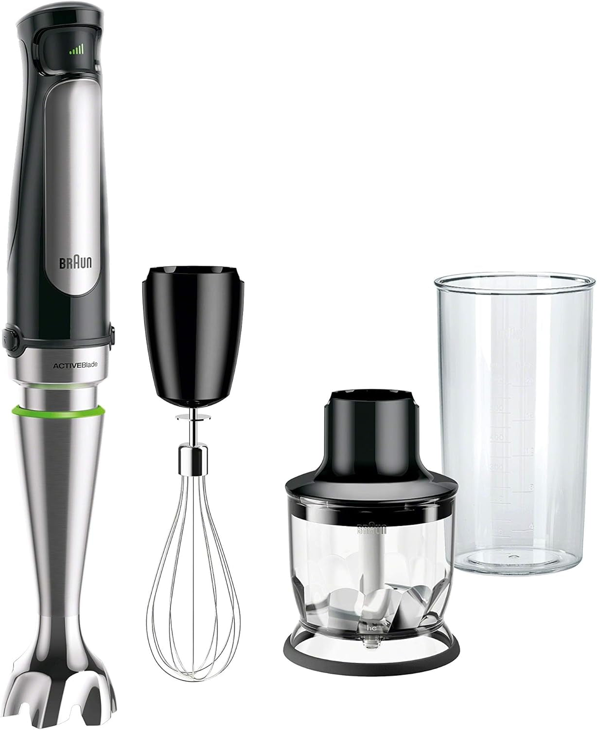 Multiquick 7 3-In-1 Immersion Hand Blender with Variable Speed and Patented Technology - Includes 2-Cup Chopper, Whisk + Beaker for Fast Blending, Stainless Steel, MQ7035X