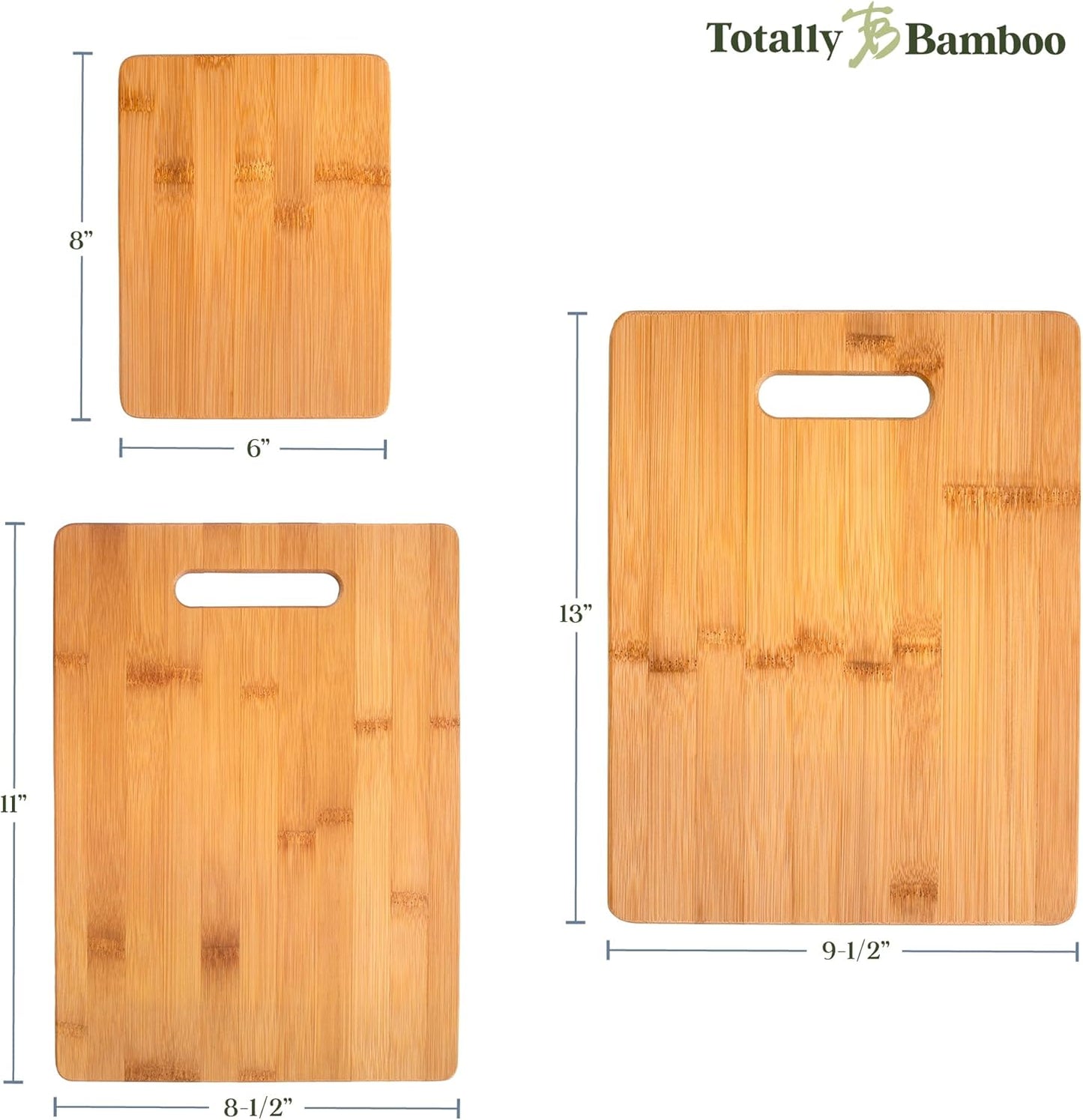 3-Piece Bamboo Cutting Board Set; 3 Assorted Sizes of Bamboo Wood Cutting Boards for Kitchen