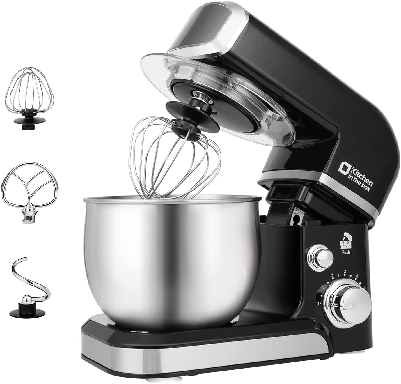 Stand Mixer,3.2Qt Small Electric Food Mixer,6 Speeds Portable Lightweight Kitchen Mixer for Daily Use with Egg Whisk,Dough Hook,Flat Beater (Black)