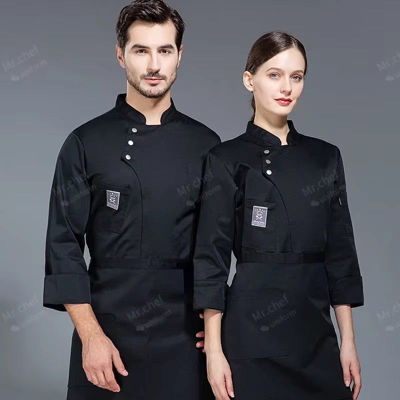 Black Chef Uniform Jacket Long Sleeve Chef T-Shirt Restaurant Uniform Bakery Food Service Breathable New Cooking Clothes Logo