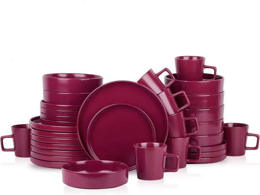 Cleo Stoneware 32-Piece round Dinnerware Set, Magenta,Service for 8,Coupe - Celina