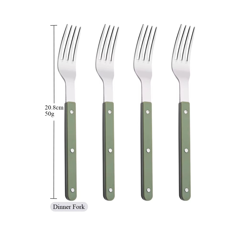 4/16Pcs Acrylic Handle Knife Fork Set Stainless Steels Dinner Cutlery Set Green Silver Western Dinnerware Home Kitchen Flatware