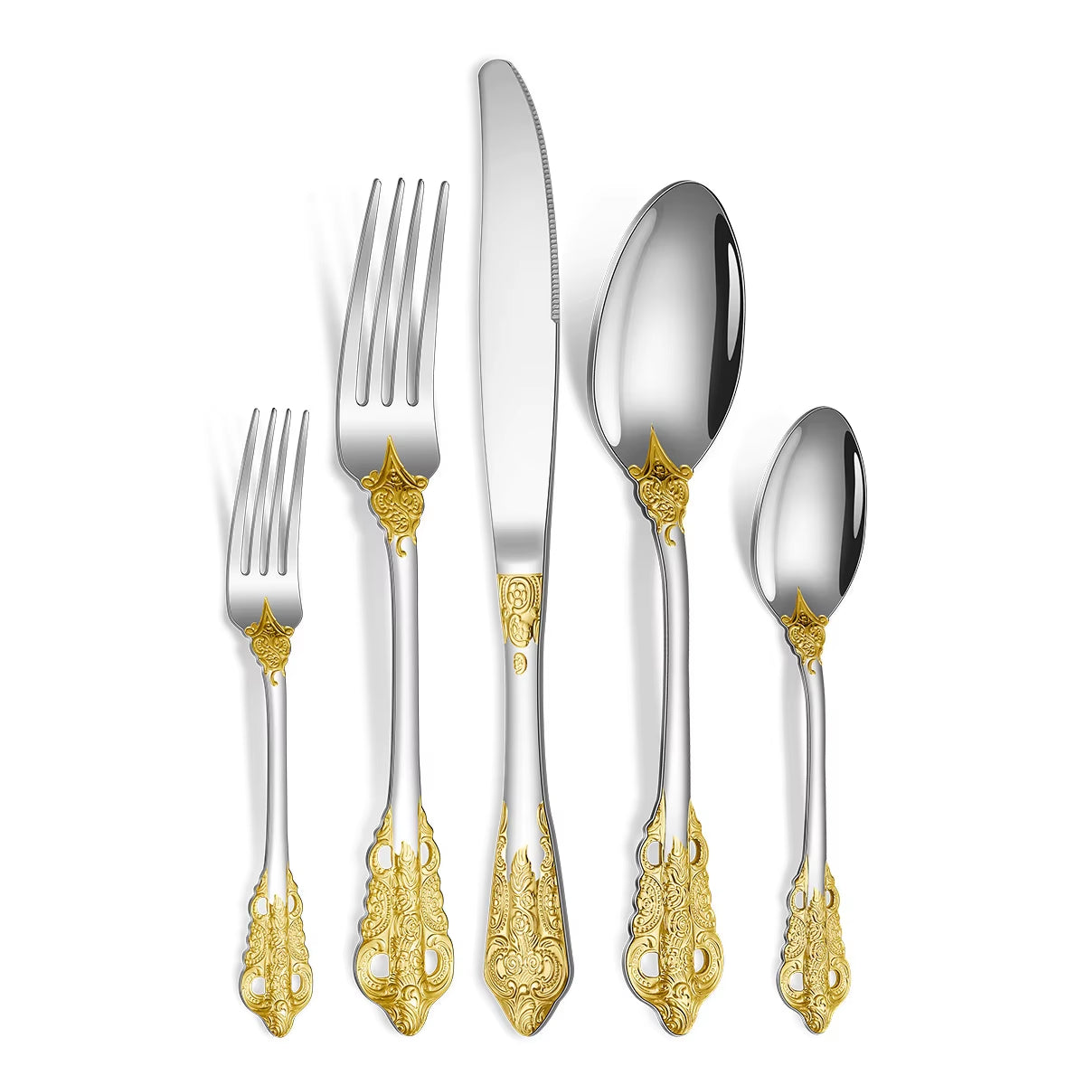 Luxery Gold Cutlery Set Vintage Dinnerware Set 18/10 Stainless Steel Silver Flatware Knife Fork and Spoon Drop Shipping