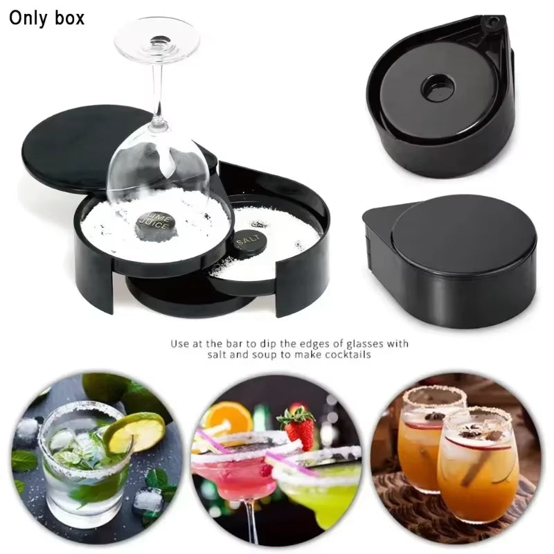 3 Tier ABS Rotating Lime Juice Glass Rimmer Bar Wine Accessory Cocktail Mixing Salt Sugar Box Bar Bartender Tool Case