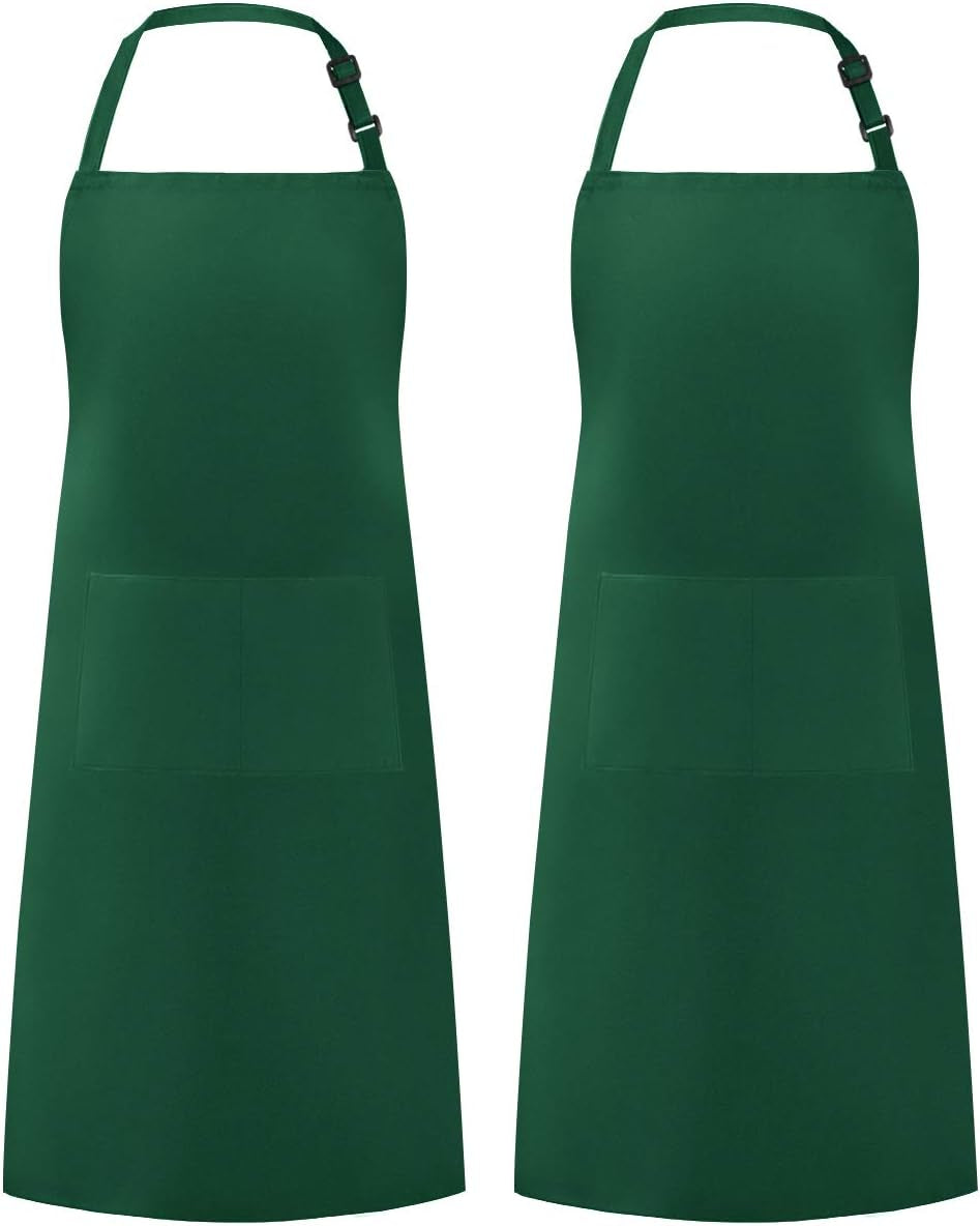 2 Pack Adjustable Bib Apron Waterdrop Resistant with 2 Pockets Cooking Kitchen Aprons for Women Men Chef, Black