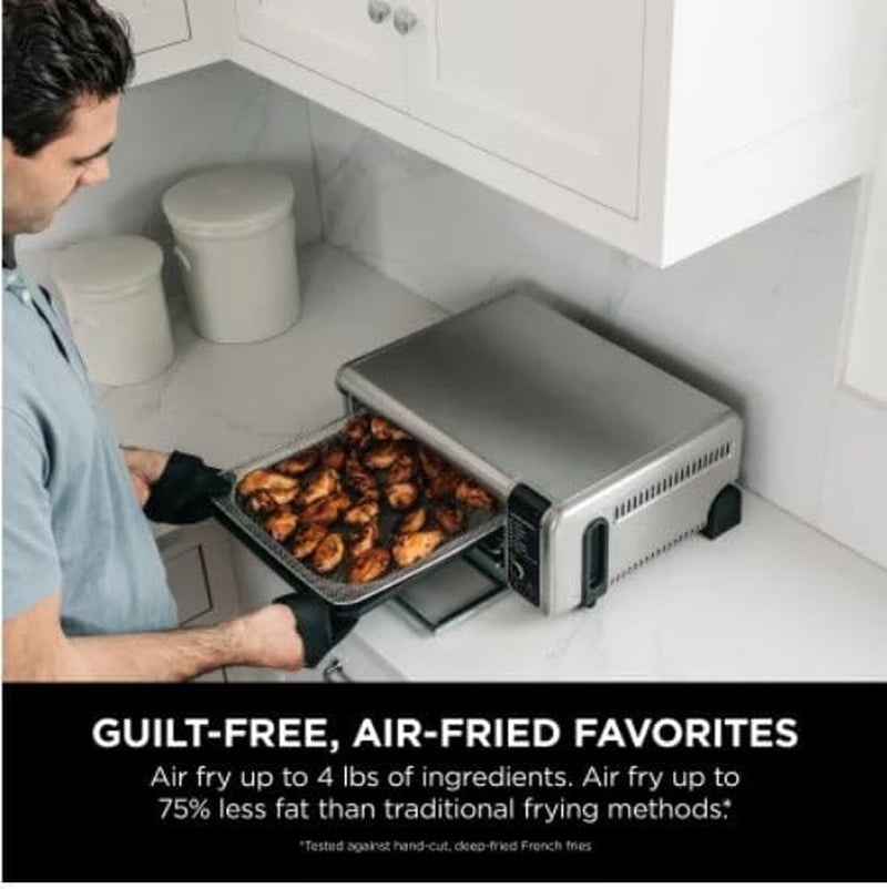 SP101 Digital Air Fry Countertop Oven with 8-In-1 Functionality, Flip up & Away Capability for Storage Space, with Air Fry Basket, Wire Rack & Crumb Tray, Silver