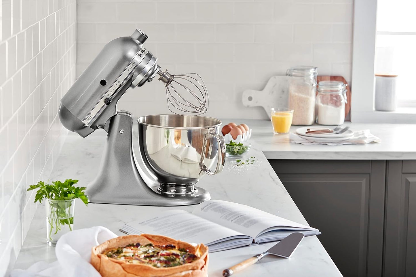 Artisan Series 5 Quart Tilt Head Stand Mixer with Pouring Shield KSM150PS, Contour Silver