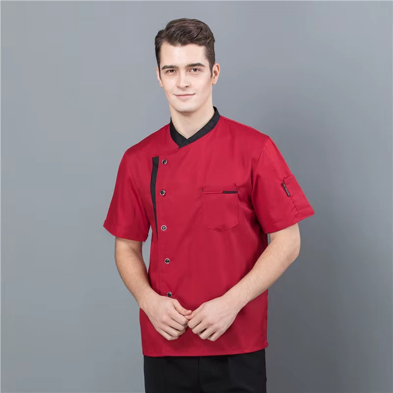 Summer Chef Uniform Kitchen Hotel Cafe Cooking Work Clothes Short Sleeve Shirt Catering Cook Jacket Tops for Man Women