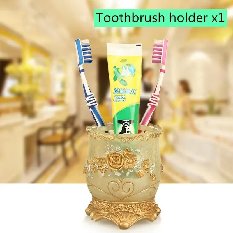 European Style Luxury Bathroom Accessories Set, Romantic Flowers, Antique Resin Wash Suit, Bathroom Supplies, Mouthwash Cup