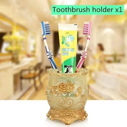 European Style Luxury Bathroom Accessories Set, Romantic Flowers, Antique Resin Wash Suit, Bathroom Supplies, Mouthwash Cup