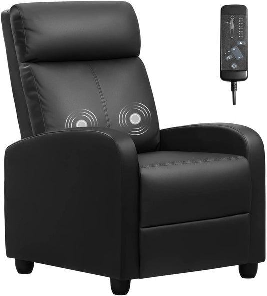 Massage Recliner Chair for Living Room Adjustable PU Leather Reclining Chair Home Theater Seating Modern Winback Single Sofa for Adults with Footrest (Leather, Black)