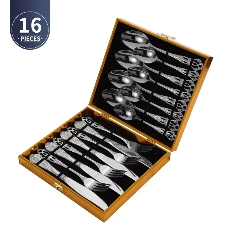 Golden Stainless Steel Cutlery Set Royal European Spoon Fork Complete Tableware Retro Design Dishwasher Safe Elegant Flatware