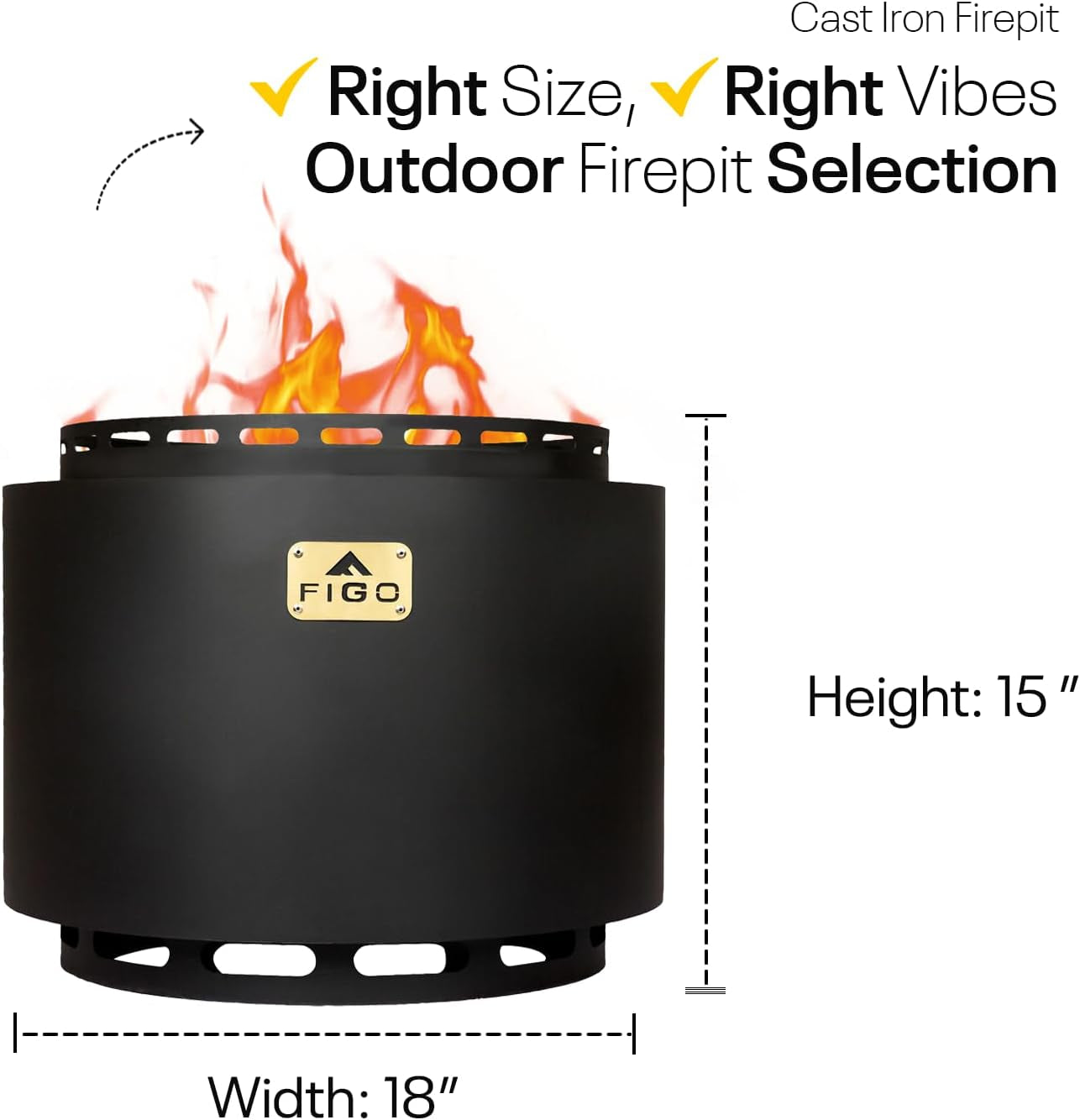 Portable Fire Pit - 18 Inch - Cast Iron - Wood Burning Fire Pits for outside with Stand, Removable Ash Rake, Fire Poker & Fire Pit Cover - Smokeless Firepit - Wood Fire Pits for Outside, Bonfire, BBQ