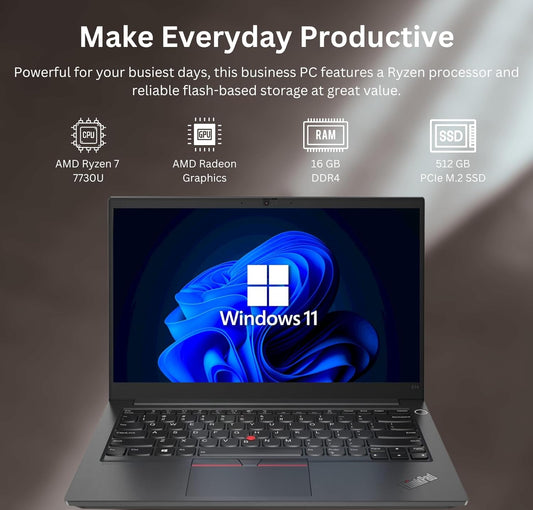 Thinkpad E14 Gen 5 Business Laptop, 14" FHD+ Display, AMD Ryzen 7 7730U (Beat I7-1255U), 16GB RAM, 512GB SSD, FP Reader, Backlit Keyboard, HDMI, RJ45, Wi-Fi 6, Windows 11 Pro, Black