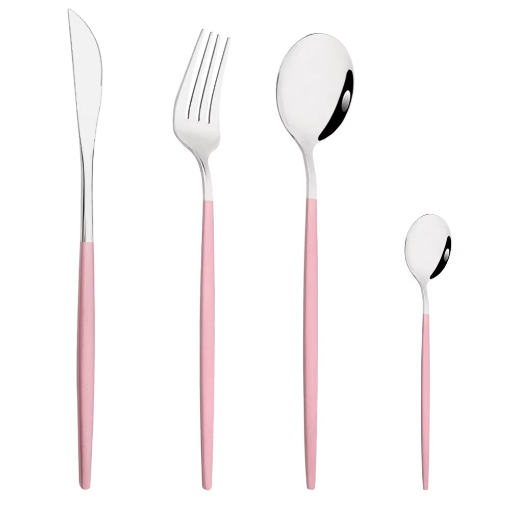 Pink Silver Stainless Steel Dinnerware Set Fork Knife Soup Ice Spoon Cutlery Set Western Flatware Kitchen Silverware Set