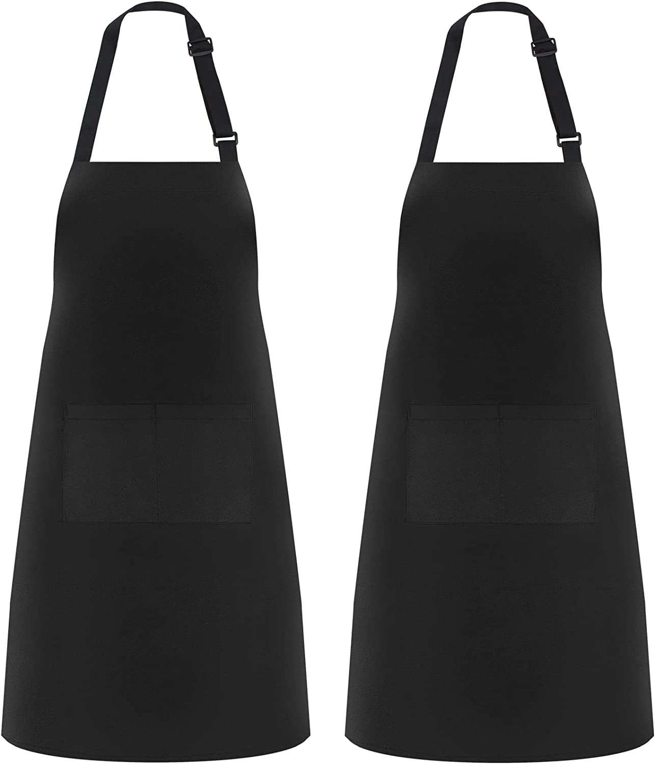 2 Pack Kitchen Cooking Aprons, Adjustable Bib Soft Chef Apron with 2 Pockets for Men Women(Black/Brown Stripes)