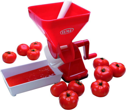 Manual Tomato Crusher | Tomato Strainer | Plastic Tomato Machine with Stainless Steel Filter for Crushed Tomatoes Red Color, Suction Cup Attachment