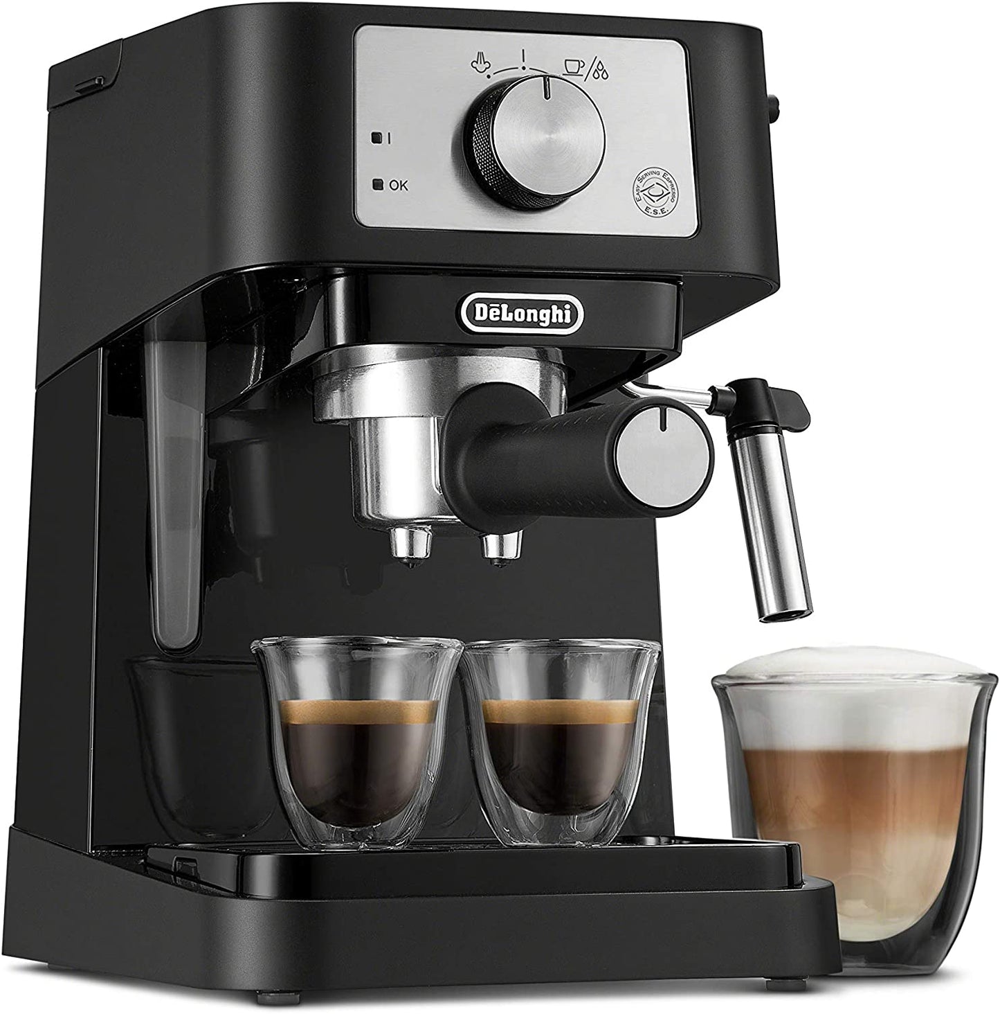 Stilosa Manual Espresso Machine, Latte & Cappuccino Maker, 15 Bar Pump Pressure + Milk Frother Steam Wand, Black / Stainless, EC260BK, 13.5 X 8.07 X 11.22 Inches