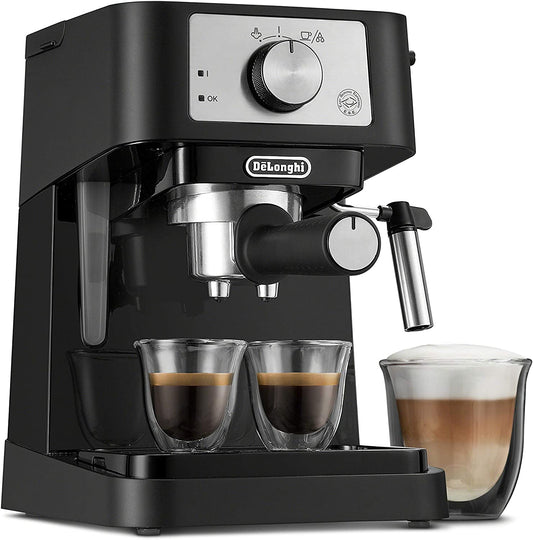 Stilosa Manual Espresso Machine, Latte & Cappuccino Maker, 15 Bar Pump Pressure + Milk Frother Steam Wand, Black / Stainless, EC260BK, 13.5 X 8.07 X 11.22 Inches