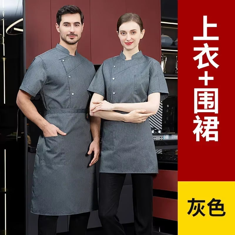 Men Black Chef Coat Women Long Sleeve Apron Chef Jacket for Summer Head Chef Uniform Restaurant Hotel Kitchen Cooking Clothes