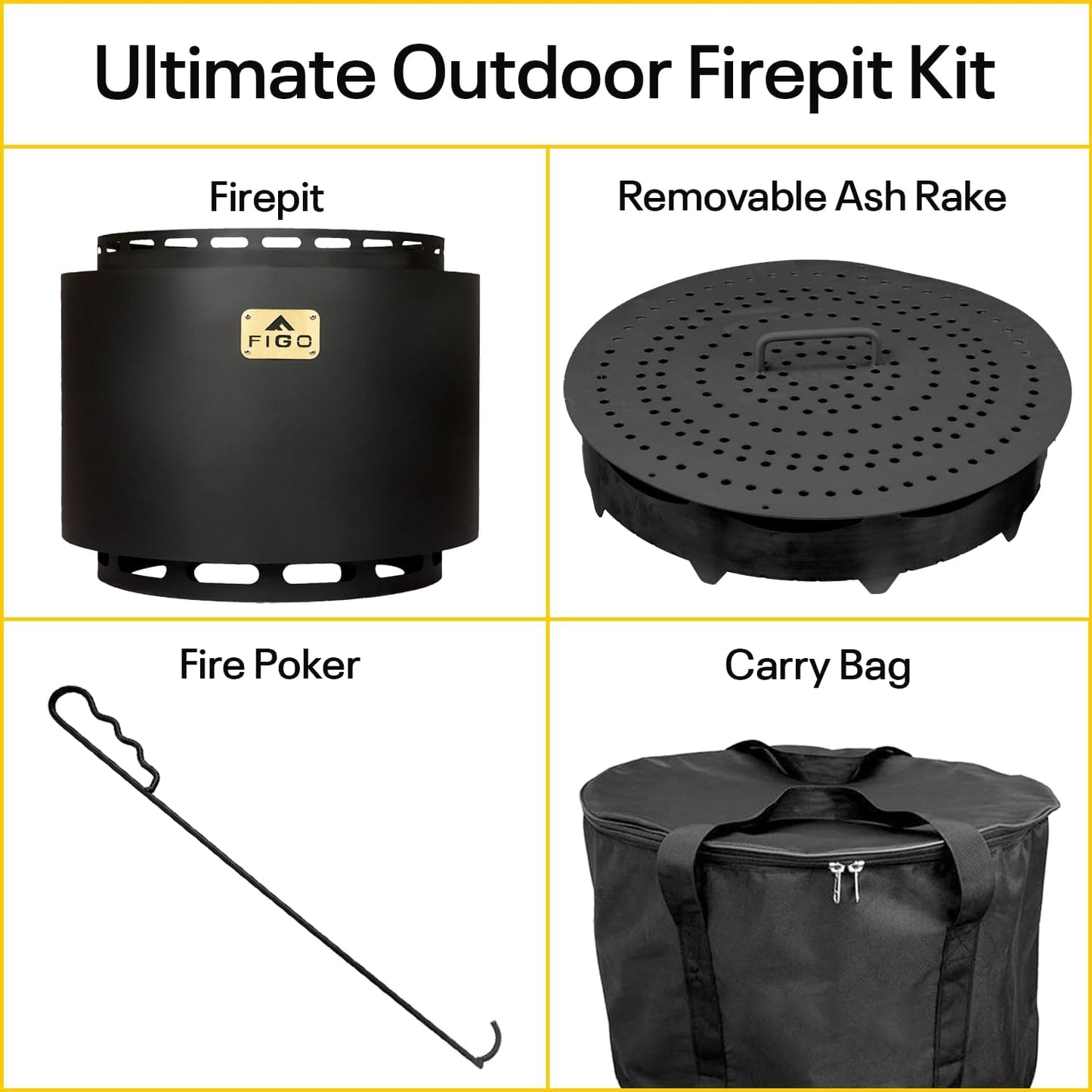 Portable Fire Pit - 18 Inch - Cast Iron - Wood Burning Fire Pits for outside with Stand, Removable Ash Rake, Fire Poker & Fire Pit Cover - Smokeless Firepit - Wood Fire Pits for Outside, Bonfire, BBQ