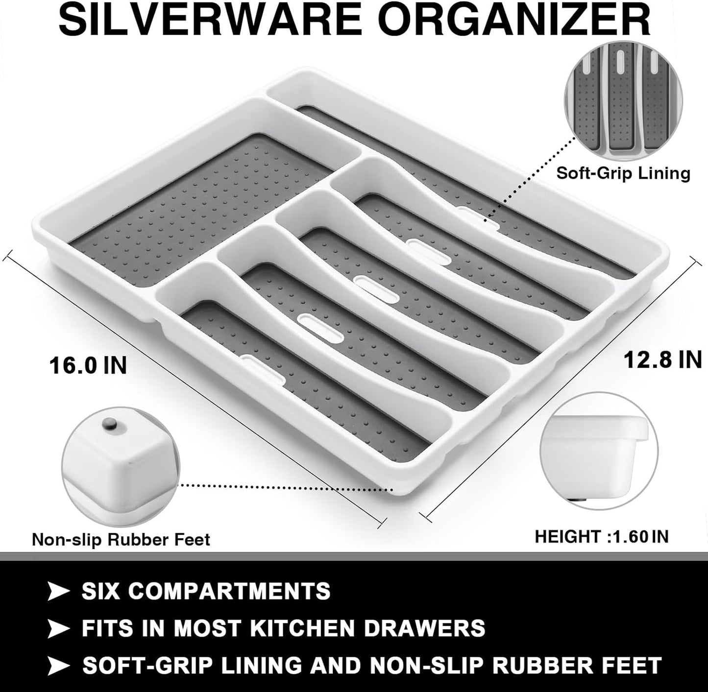 49-Piece Silverware Set with Organizer, Heavy Duty Stainless Steel Flatware for 8, Cutlery Utensil Sets with Steak Knives, Rust-Proof, Mirror Polished, Dishwasher Safe