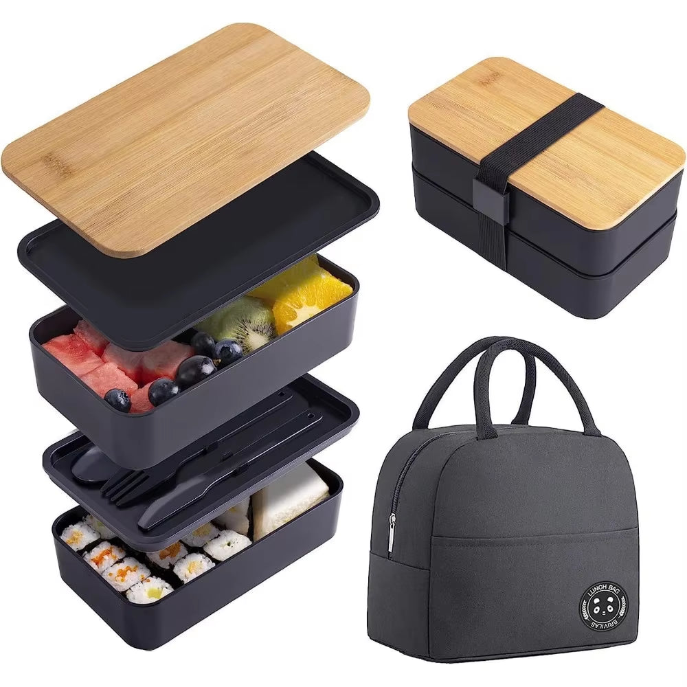 Stackable Bento Lunch Box with Insulated Bag Microwaveable Divided Large Capacity Bento Box for Office Workers and Students